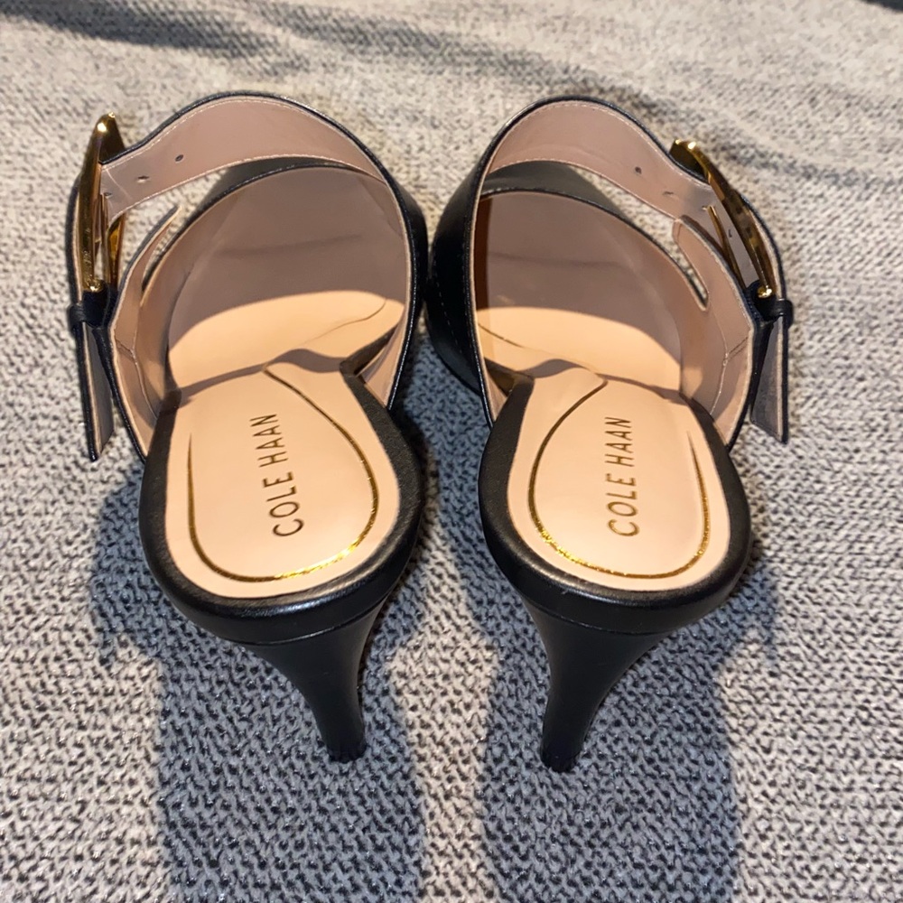 (NWOT)COLE HAAN-Kitten Heel Mules with Gold Buckle - Picture 14 of 16